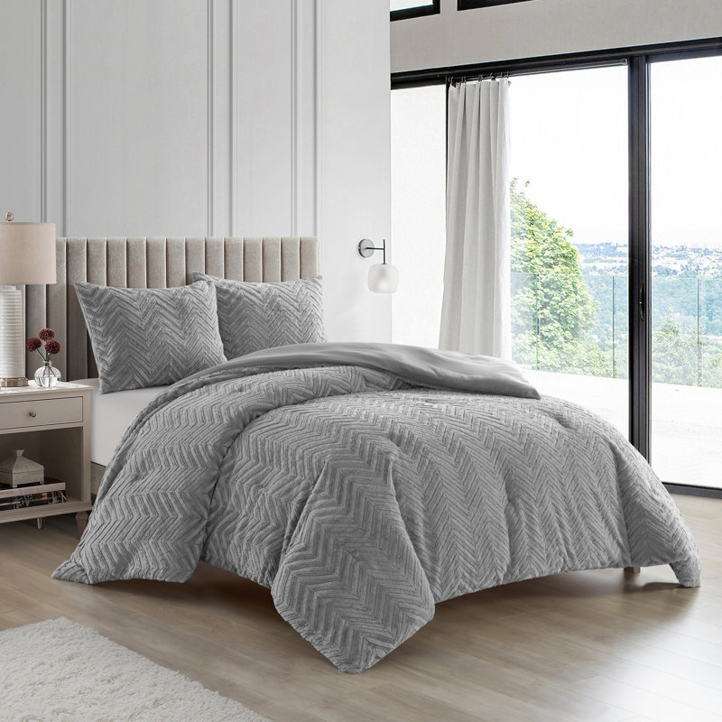 Harvard Gray Microfiber 3 Piece Comforter Set, King Comforter + 2 King Shams