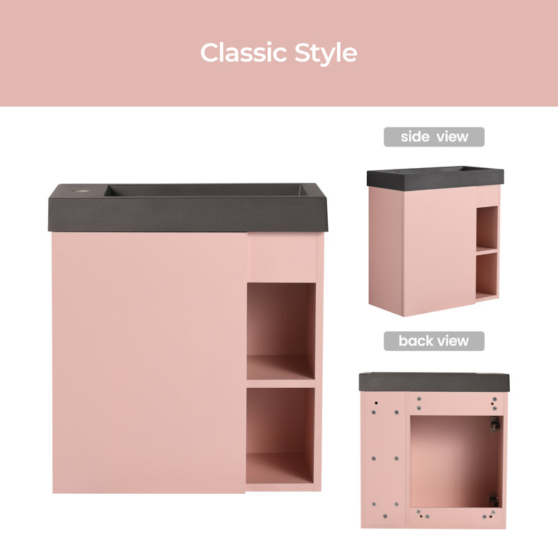 Ensemble de meuble-lavabo simple 19,70 po avec plateau en résine Ilsemarie, Noir, Rose