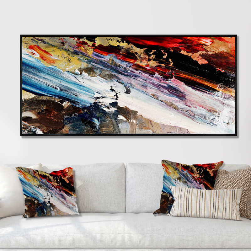 «Colorful Abstract Paint Strokes», reproduction d'art sur toile moderne, Cadre noir, L 12 po x H 8 po
