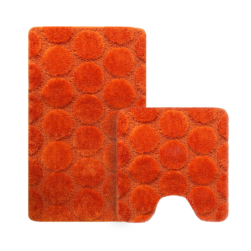 3D Effect Supersoft High Density Anti Slip Cobla Bath Mat Set, Orange