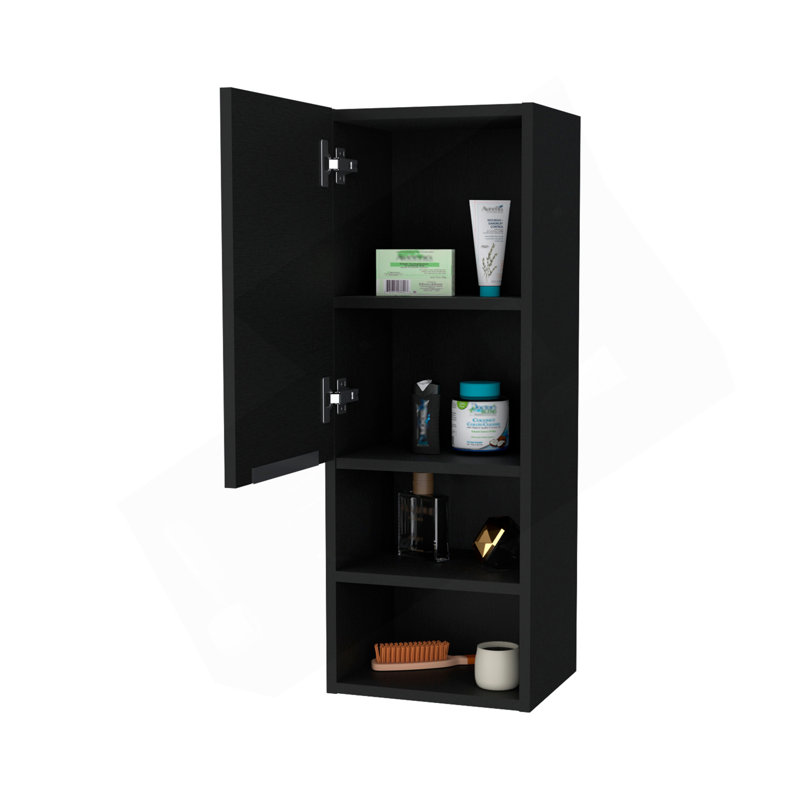 Armoire à pharmacie Milwaukee, deux tablettes, armoire à une porte, deux tablettes intérieures, Noir