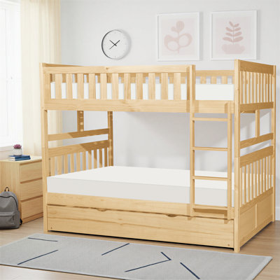 Ito Transitional Wood Full over Full Bunk Bed with Pull-Out Trundle Bed, Protective Guard Rails & Integrated Ladder