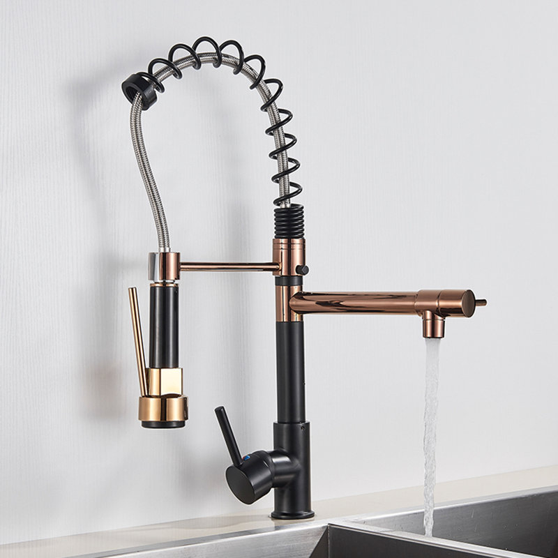 Senlesen Pull Out Kitchen Faucet, Black/Rose Gold