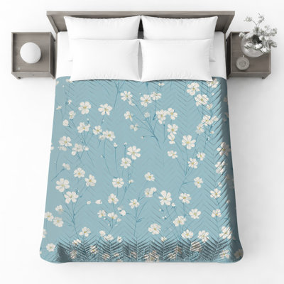 White Floral Pattern Quilted Bedspread All Sizes