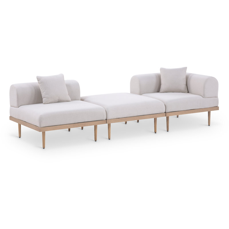 Madeleine 106.5" Resilient Water Resistant Olefin Fabric Upholstered 3Pc. Outdoor Patio Modular Sofa, Beige
