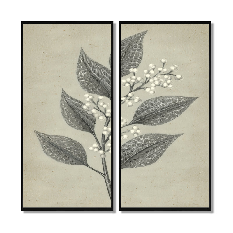 «Grey Minimalisme Vintage Solitude Plant», art sur toile, art mural botanique gris 2 pièces, H 20 po x l 24 po, Noir