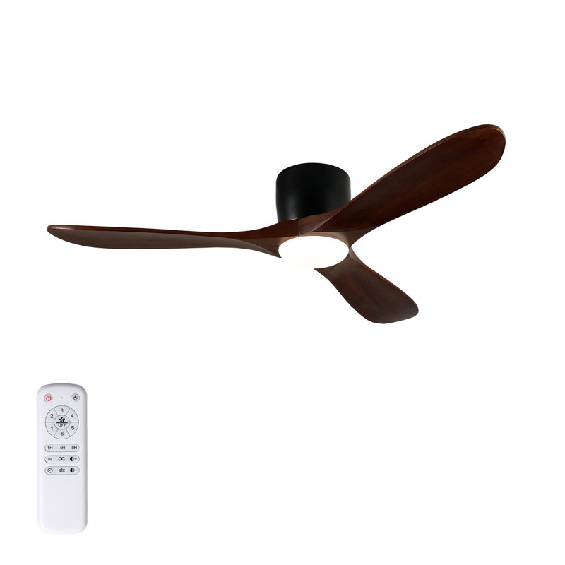 52-Inch Ceiling Fan With Light, 3 Dark Walnut Wood Blades, Remote Control, Reversible DC Motor For Living Room, Black