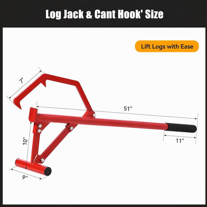 51inch Timberjack Log Lifter,Logging Jack with Adjustable Log Roller Cant Hook