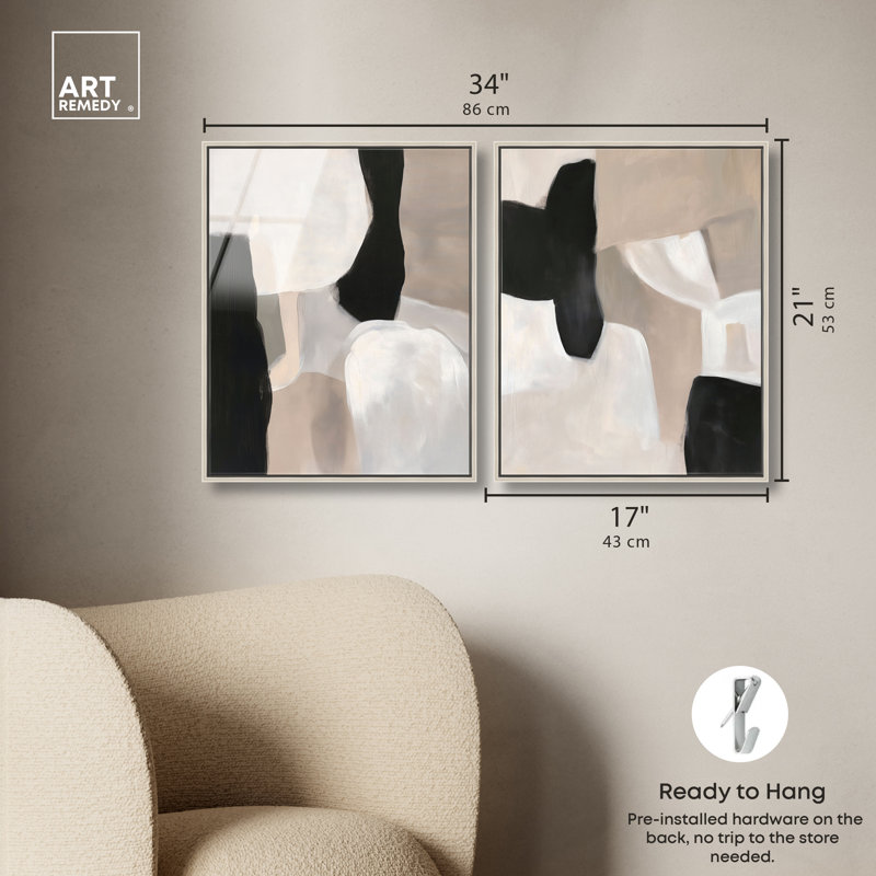 «Soft Shadowplay Duo», reproduction d'art encadrée, ensemble d'art abstrait boho par Art Remedy, cadre argenté, 16 x 20