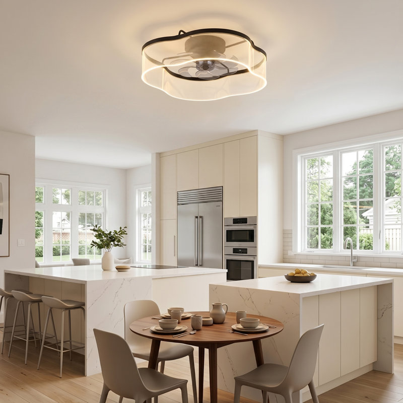 23,7 po Ventilateur de plafond à DEL moderne avec lumière, intensité variable, 3cct sélectionnable (3000k / 4000k / 5000k), moteur à courant continu à 6 vitesses avec télécommande, noir