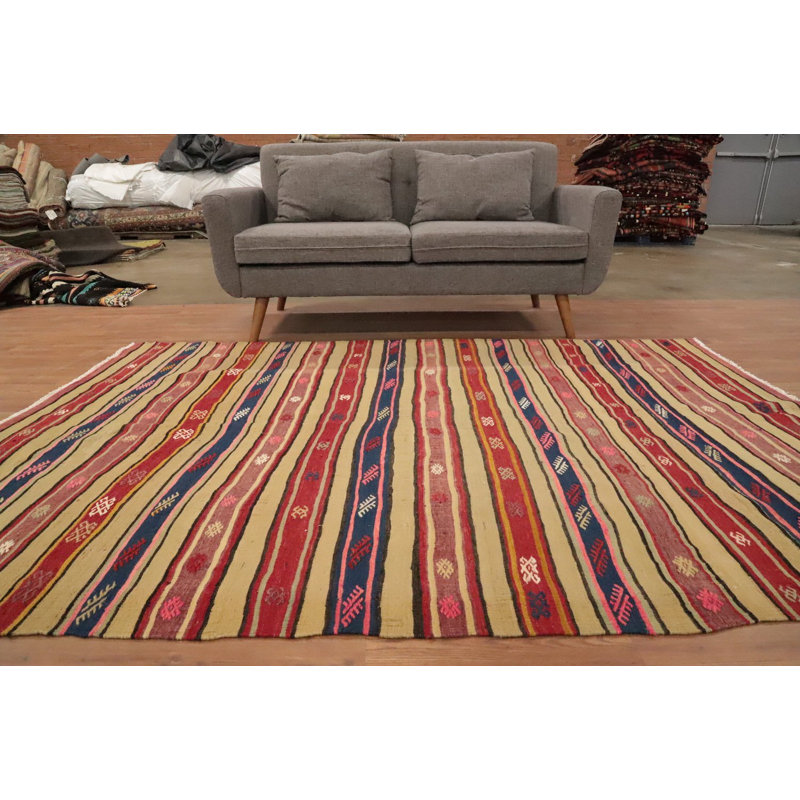 Tapis rayé en laine 6 x 8