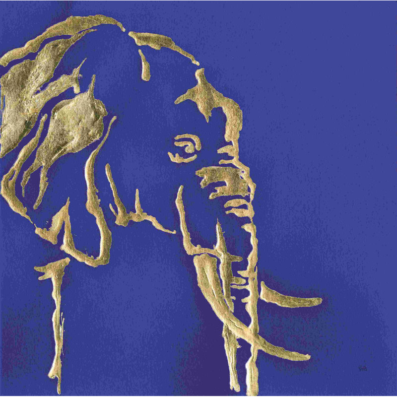 Éléphant doré indigo, H 12 po x l 12 po, Indigo