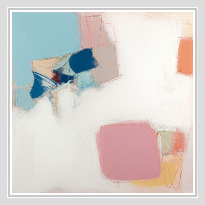 Pastel Abstract Shapes in Soft Blue - Art mural sur toile encadrée, White, 16" H x 16" W