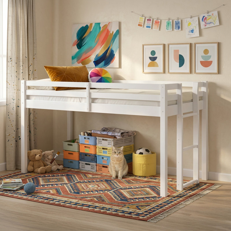 Alaterre Furniture Jasper Low Twin Loft Bed, White, White