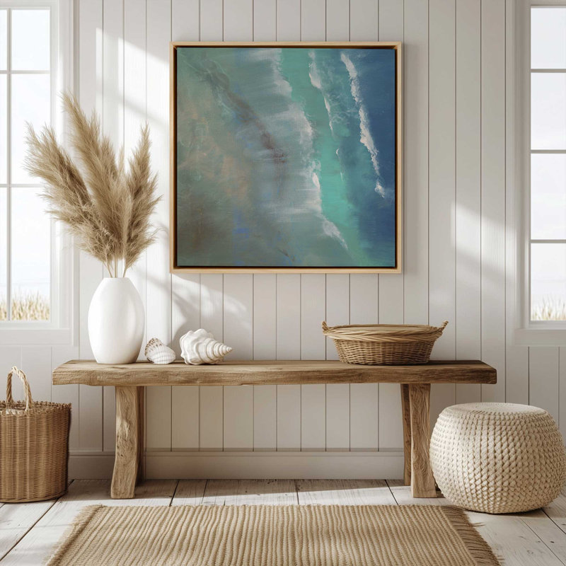 Impression sur toile roulée, vagues de 32 po x 32 po, Cadre flottant or poli, H 24,75 po x l 24,75 po x P 1,75 po