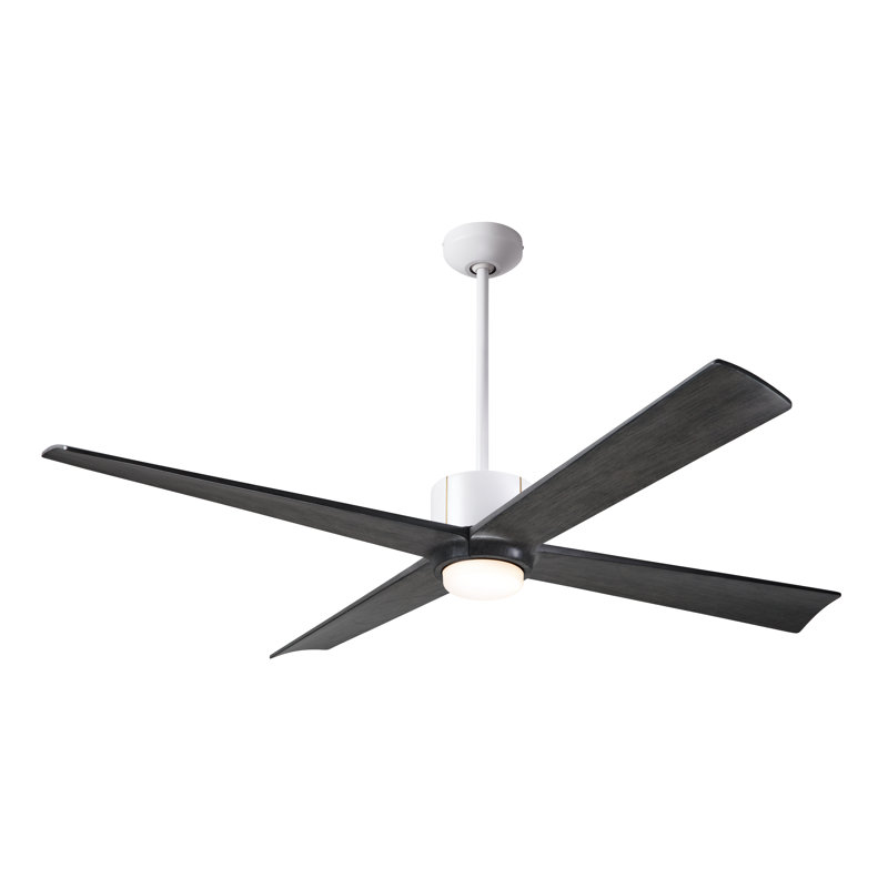 Nouveau LED Downrod Ceiling Fan, Ebony, Matte White/Brass, Wall Control