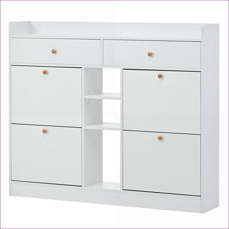 Range-chaussures 4 tiroirs avec rangement à 2 niveaux pour hall d'entrée blanc cassé | Moderne | Panneau de particules, Blanc