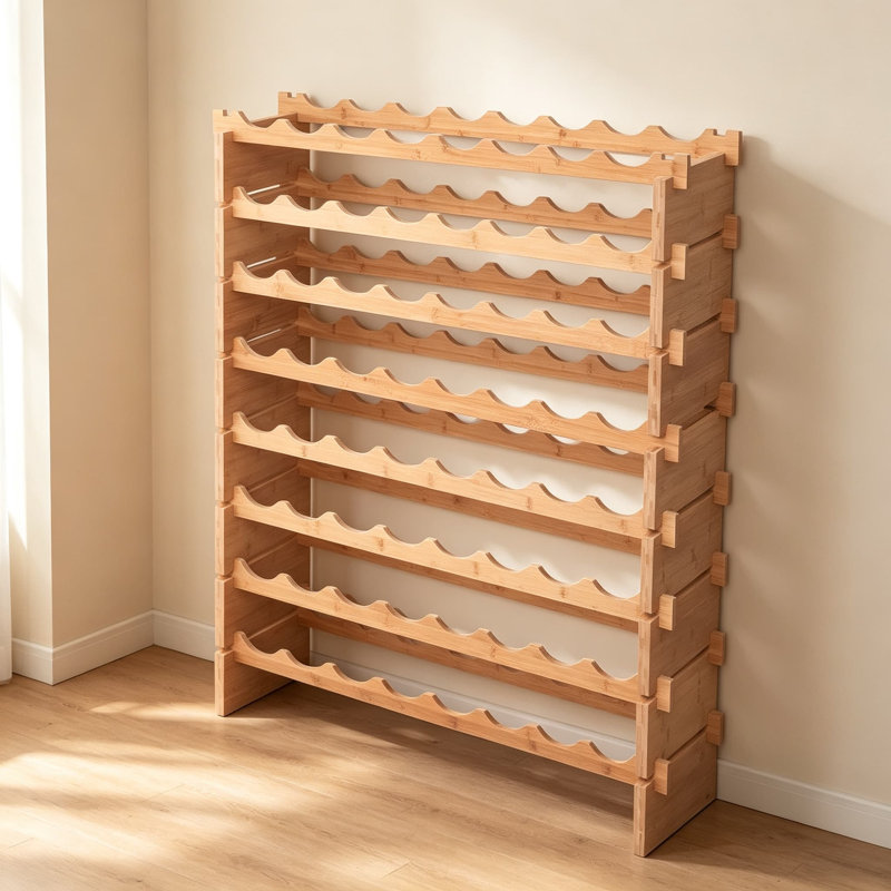 Modular Stackable Wine Rack Cabinet, Bamboo Freestanding Floor Wine Holder Display Shelves for Bottle Storage