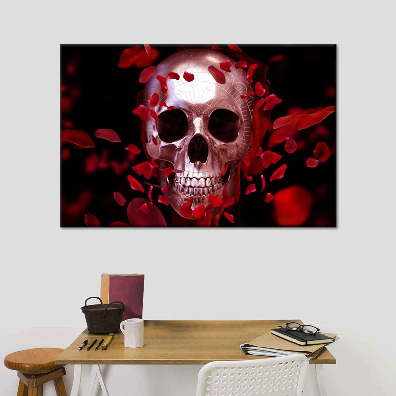 «Skeletons And Skulls Skull And Petals», reproduction sur toile, H 8 po x l 12 po x P 1 po