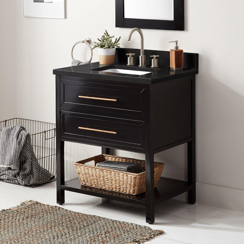 30" Robertson Single Bathroom Vanity Set with Rectangular Undermount Sink, 8" Widespread, Arctic White Quartz, Black