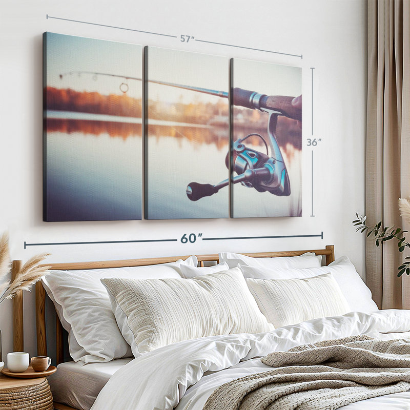 «Summer Lake Fishing», 3 pièces sur toile, H 36 po x l 57 po x P 1,25 po