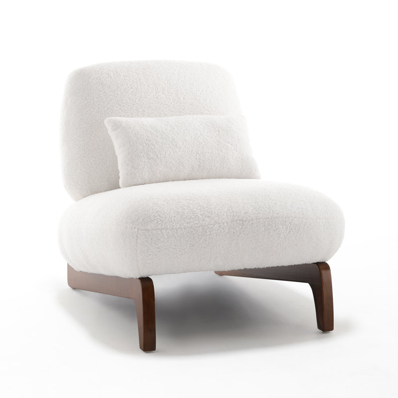  2 Pieces Upholstered Accent Chair, Sharpa Tilt-Back Lounge Chair With Wood Leg, White