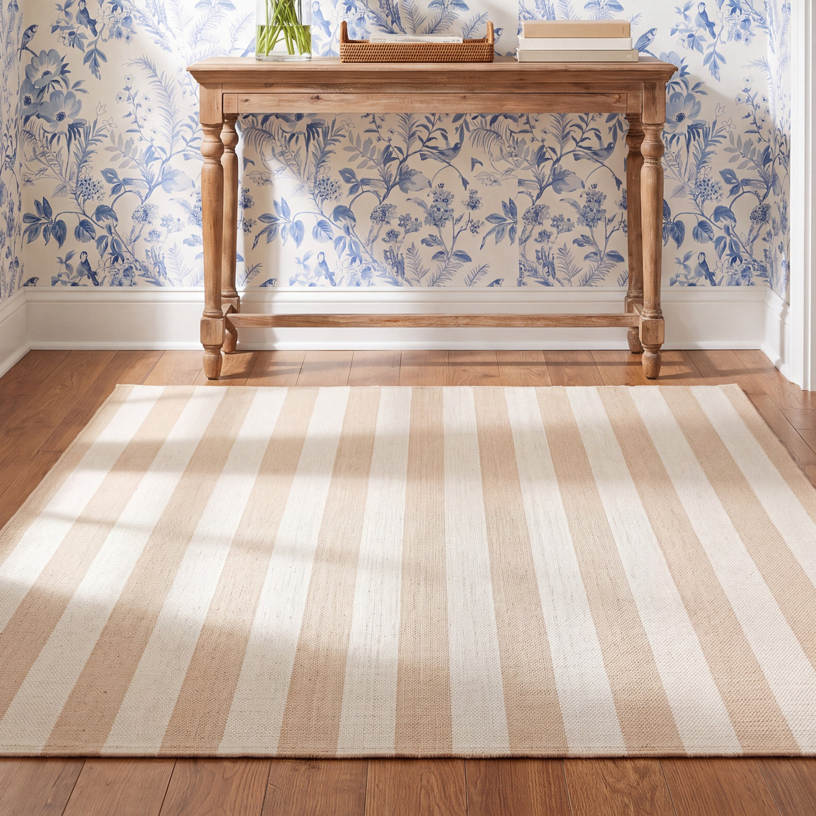Jeanette Hand-Woven Striped Rug, Rectangle 9' x 12', Beige