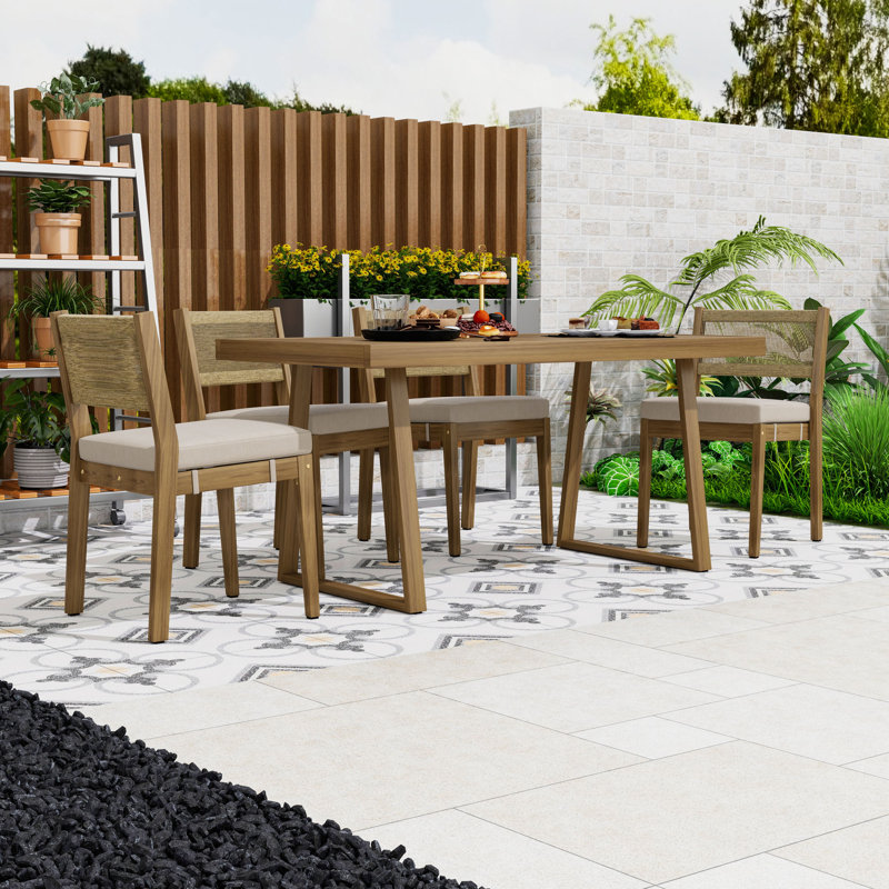 Table de salle à manger en bois avec chaise et coussins, Beige