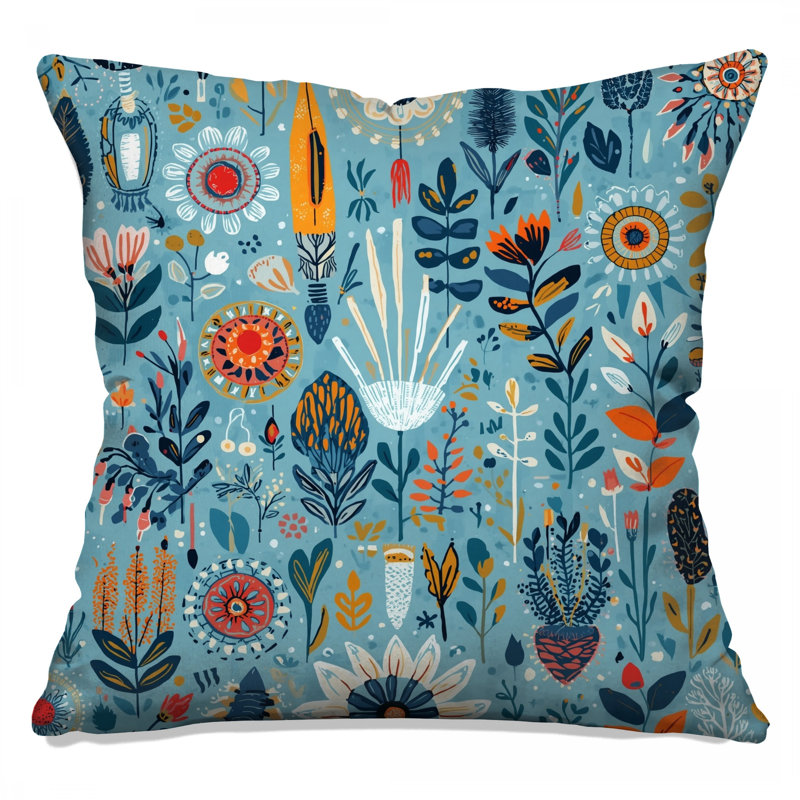 Coussins floraux à motif abstrait bleu, 26 x 26 inches