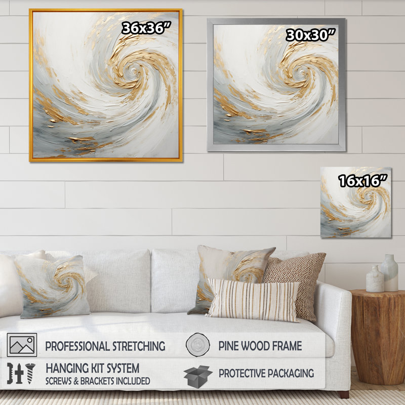 Vortex doux doré et blanc IV sur toile, H 16 po x l 16 po x P 1 po, Toile tendue