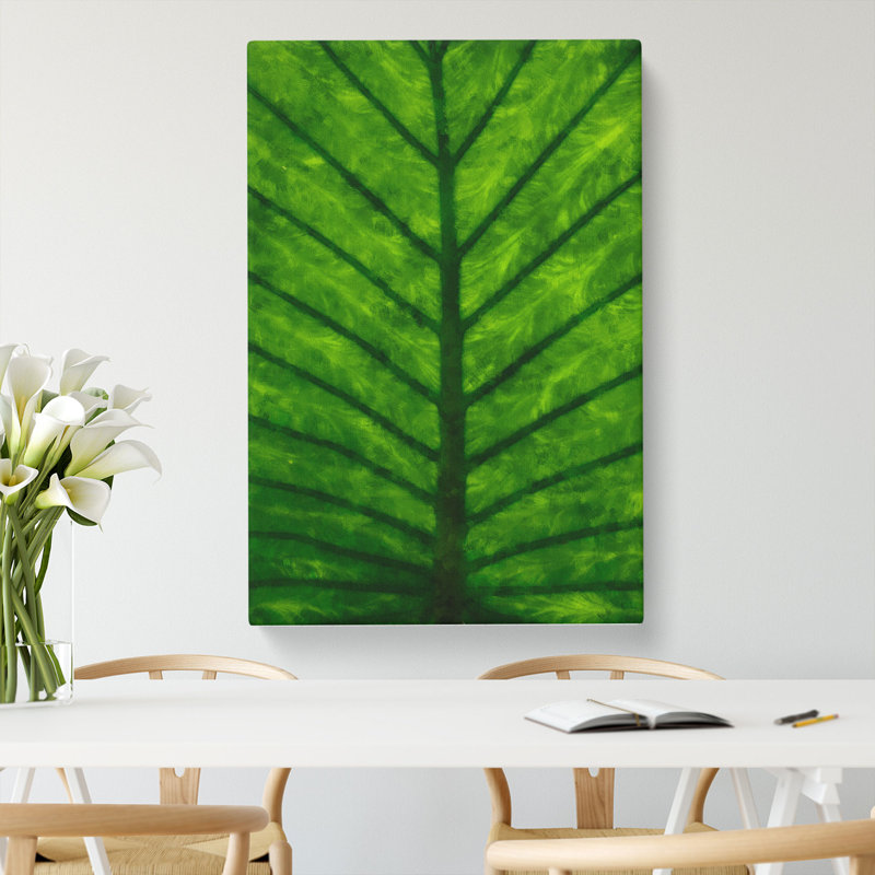 Green Leaf Lines - Wrapped Canvas Painting, 76cm H x 50cm W x 3cm D