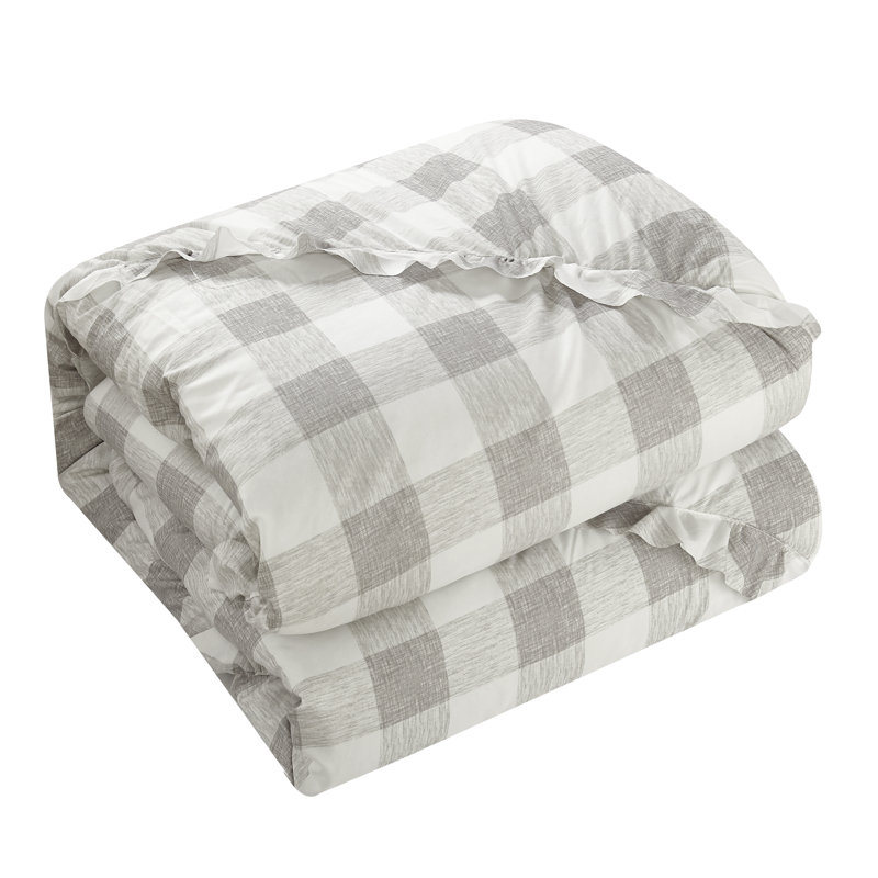 Ensemble d'édredon réversible  Ruffle, Édredon double et 2 taies décoratives, Gris / blanc