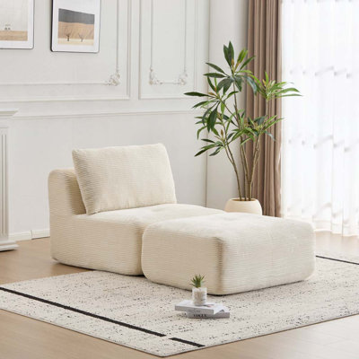 Fauteuil d'appoint en velours côtelé avec repose-pieds en velours côtelé