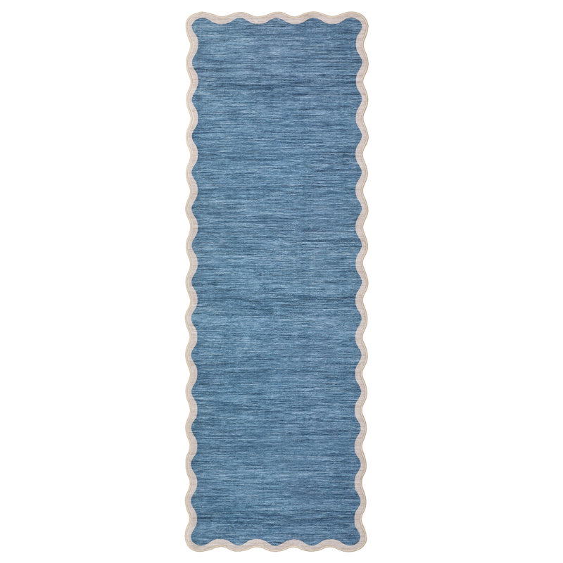 Machine Washable Rug Modern Scalloped Rug Non Slip, Neutral Indoor Carpet, Soft Non Shedding Floor Covering, Low Pile Thin Foldable Printed Mats for Living Room Bedroom Nursery