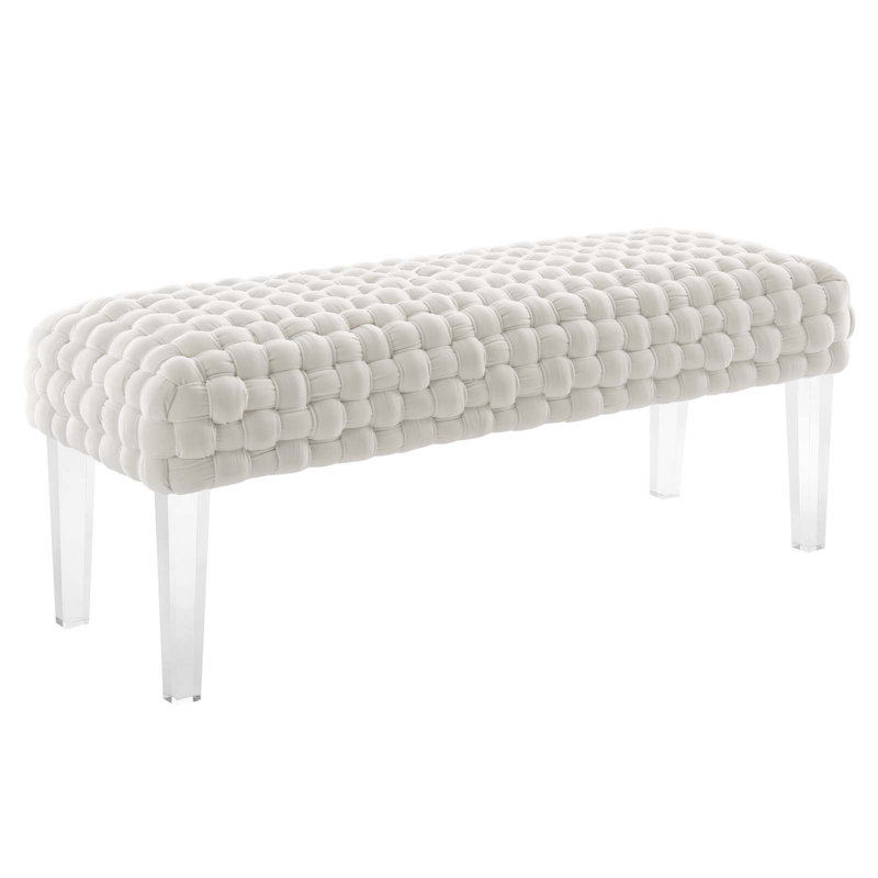 Modway Prologue Woven Performance Velvet Ottoman, White 