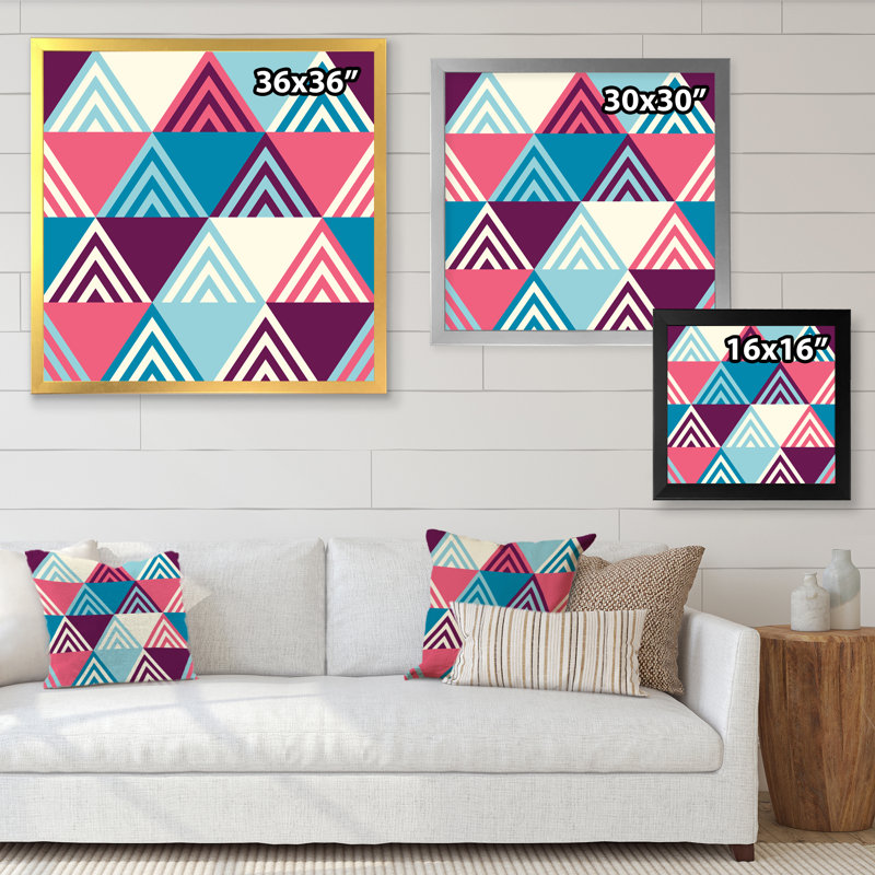 «Blue Light and Dark Blue Pink Triangulars», reproduction d'art sur toile, Cadre photo doré, H 30 po x l 30 po x P 1 po