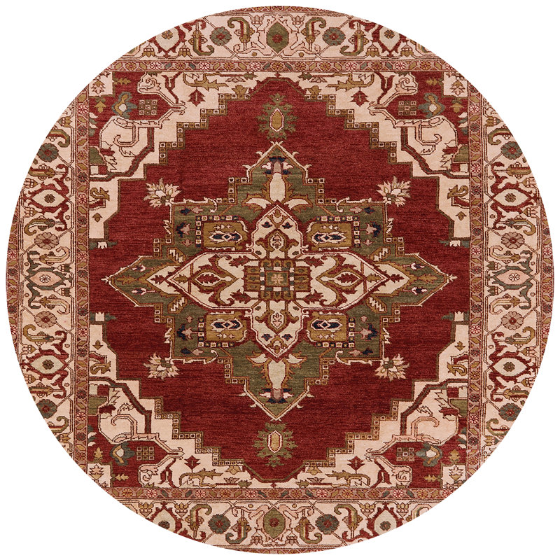 Tapis oriental rouge / beige, Rond 3 pi