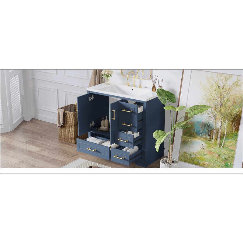 Meuble-lavabo traditionnel 36 po avec lavabo en résine, Bleu