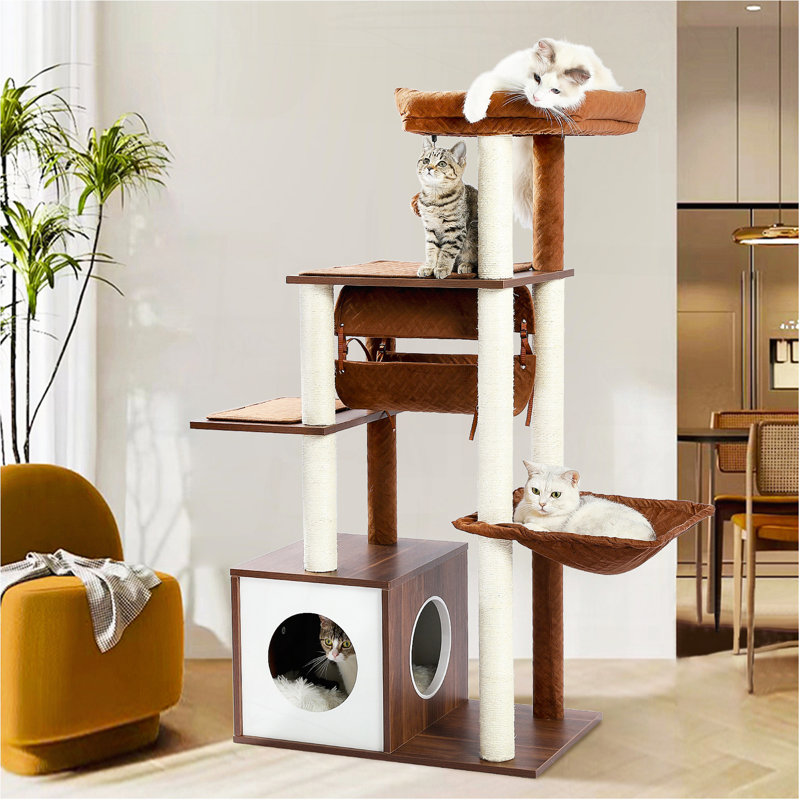 Cool Luxury Tunnel Modern Cat Tree, Brown