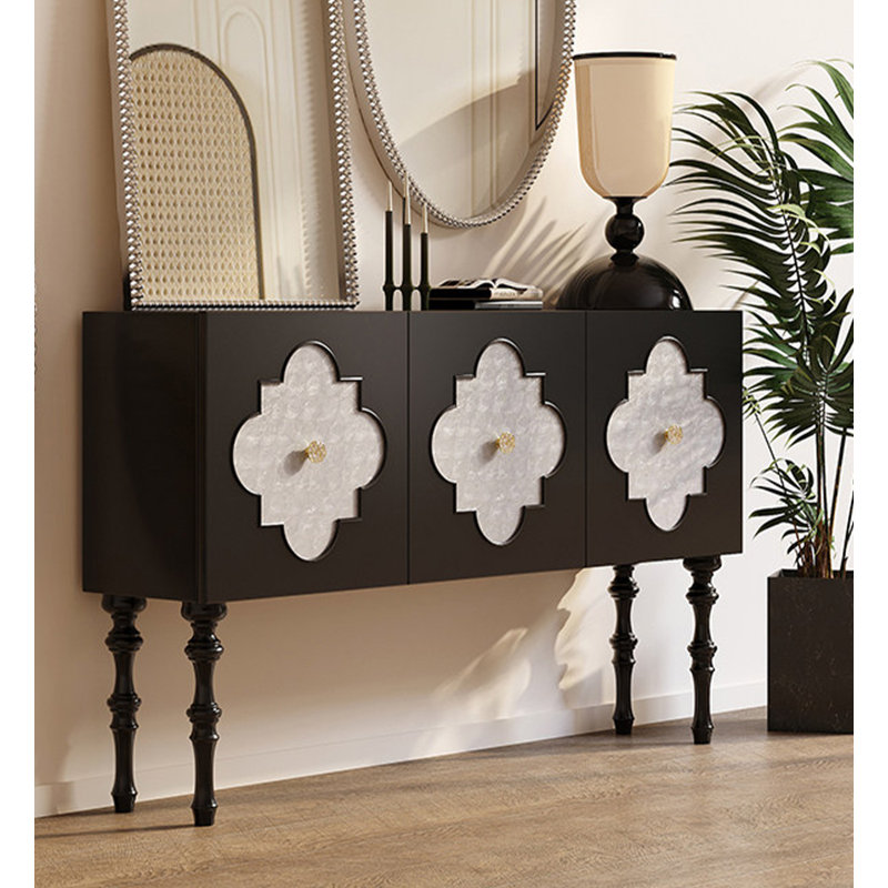 Console chic pour vestibule à motif quadrilobe, H 33,46 po x l 62,99 po x P 15,75 po, Noir