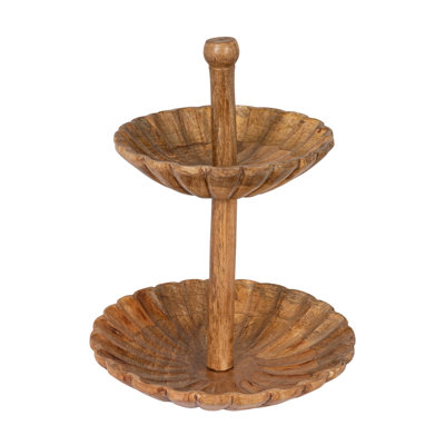 Scalloped Mango Wood 2-Tier Tray