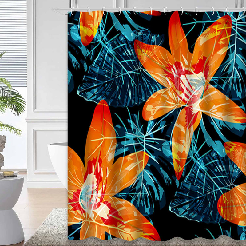Rideau de douche imperméable à motif floral tropical avec 12 crochets, L 72 po x l 78 po