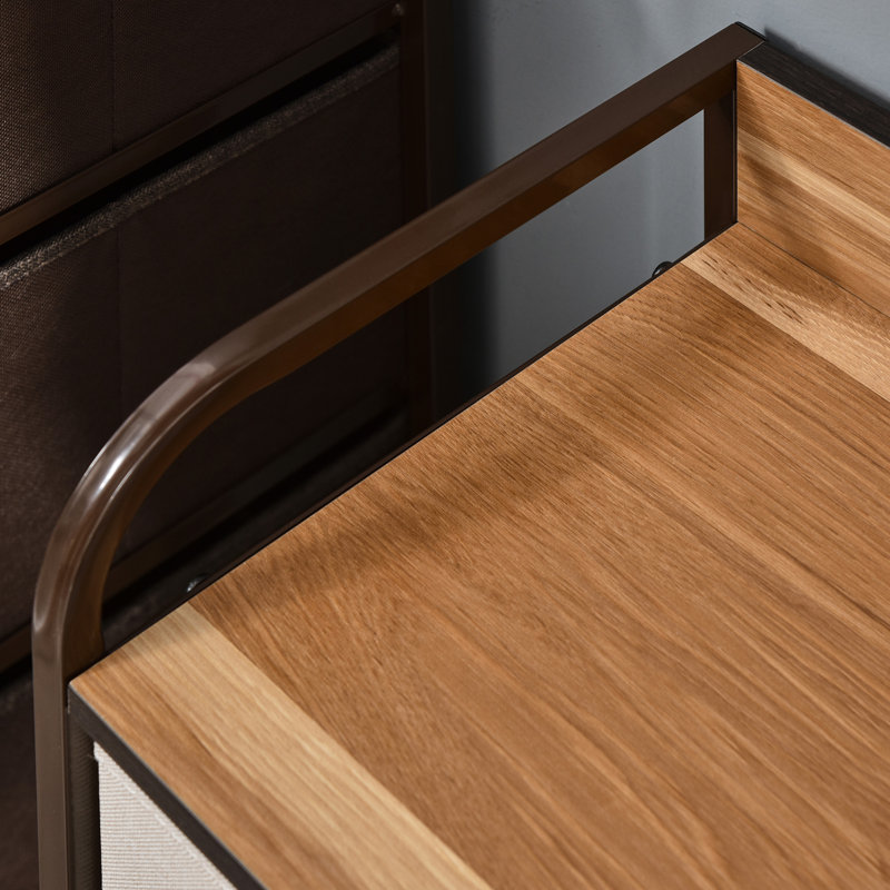Commode 5 bacs, commode à 2 niveaux avec structure en acier, bois