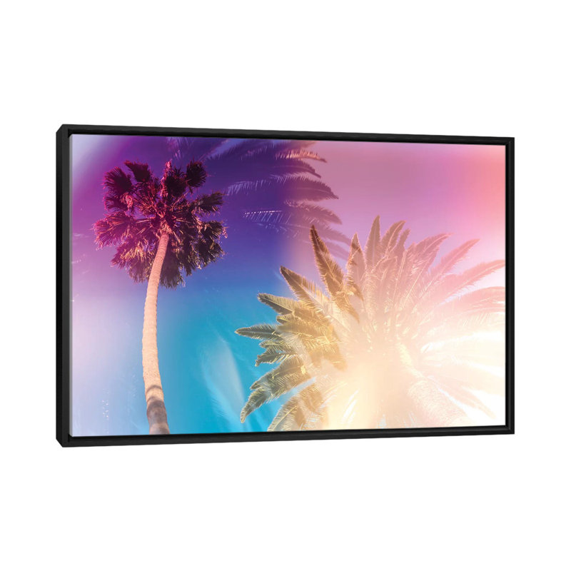 «Tropical Palms», impression sur toile tendue, H 18 po x l 26 po x P 1,5 po, Toile avec cadre noir, Pas de tapis