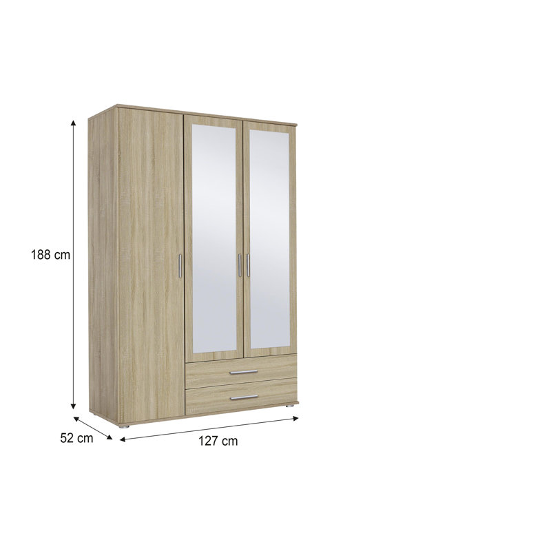 Rasant 3 Door Wardrobe, Light Brown, Basic: 3 shelves, 1 clothes rail, 2 drawers