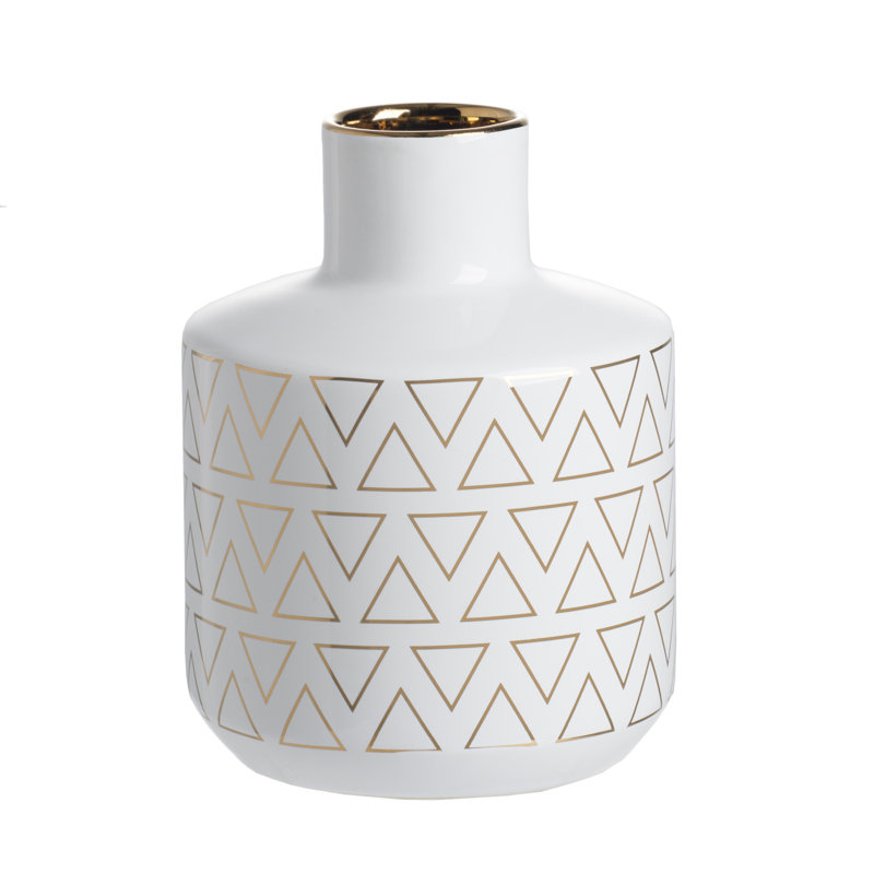 D5.9X7.9" Round White/Gold Vase