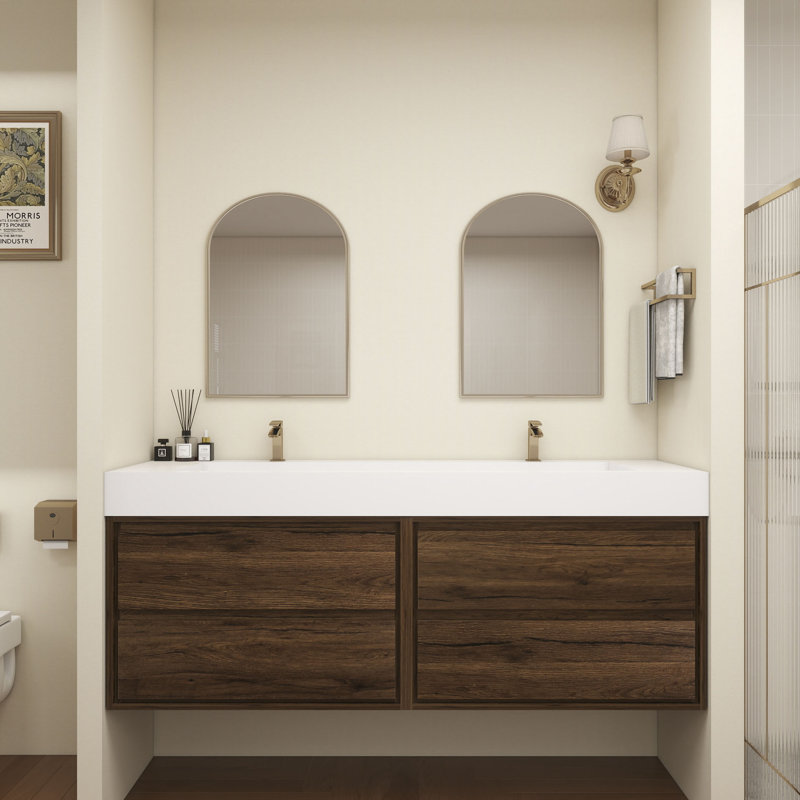 Meuble-lavabo mural double 60 po Victoria, Bois de rose