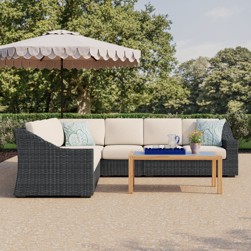 Eloisa Wicker 7 - Person Patio Conversation Set with Cushions, Gray