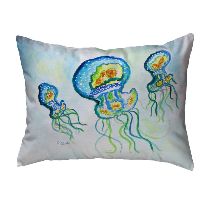  Three Jellyfish Noncorded Indoor / Outdoor Rectangular Throw Pillow