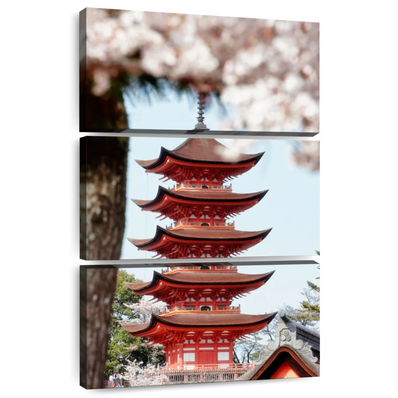 Pagode Masam Miyajima avec sakura, H 32 po x l 20 po